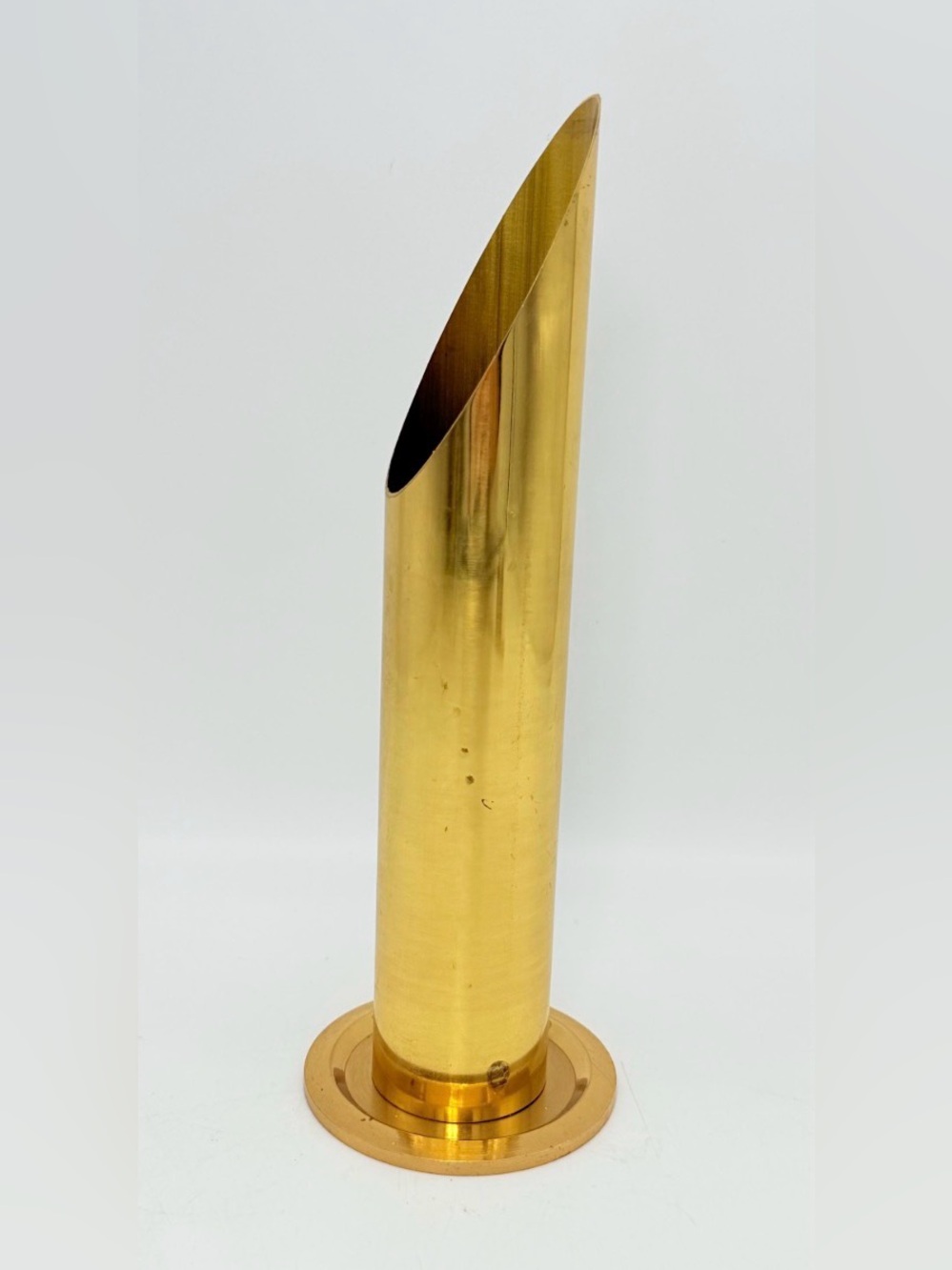 Mid Century Modern Brass Vase | Cylindrical Angled Decor